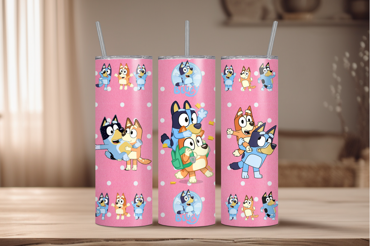 Pink Bluey/Bingo Sublimation Tumbler Print – A+J Boutique