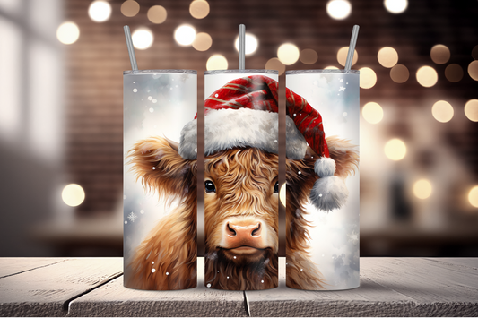 Christmas Highland Cow 20oz Skinny Tumbler