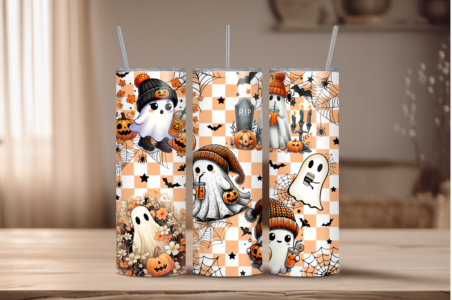 Cute Beanie Ghosts Sublimation Tumbler Print