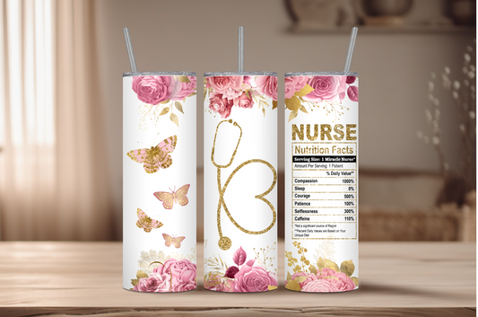 Floral Nurse Sublimation Tumbler Print