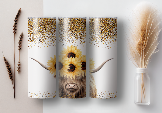 Highland Cow w/Sunflowers Sublimation Tumbler Print