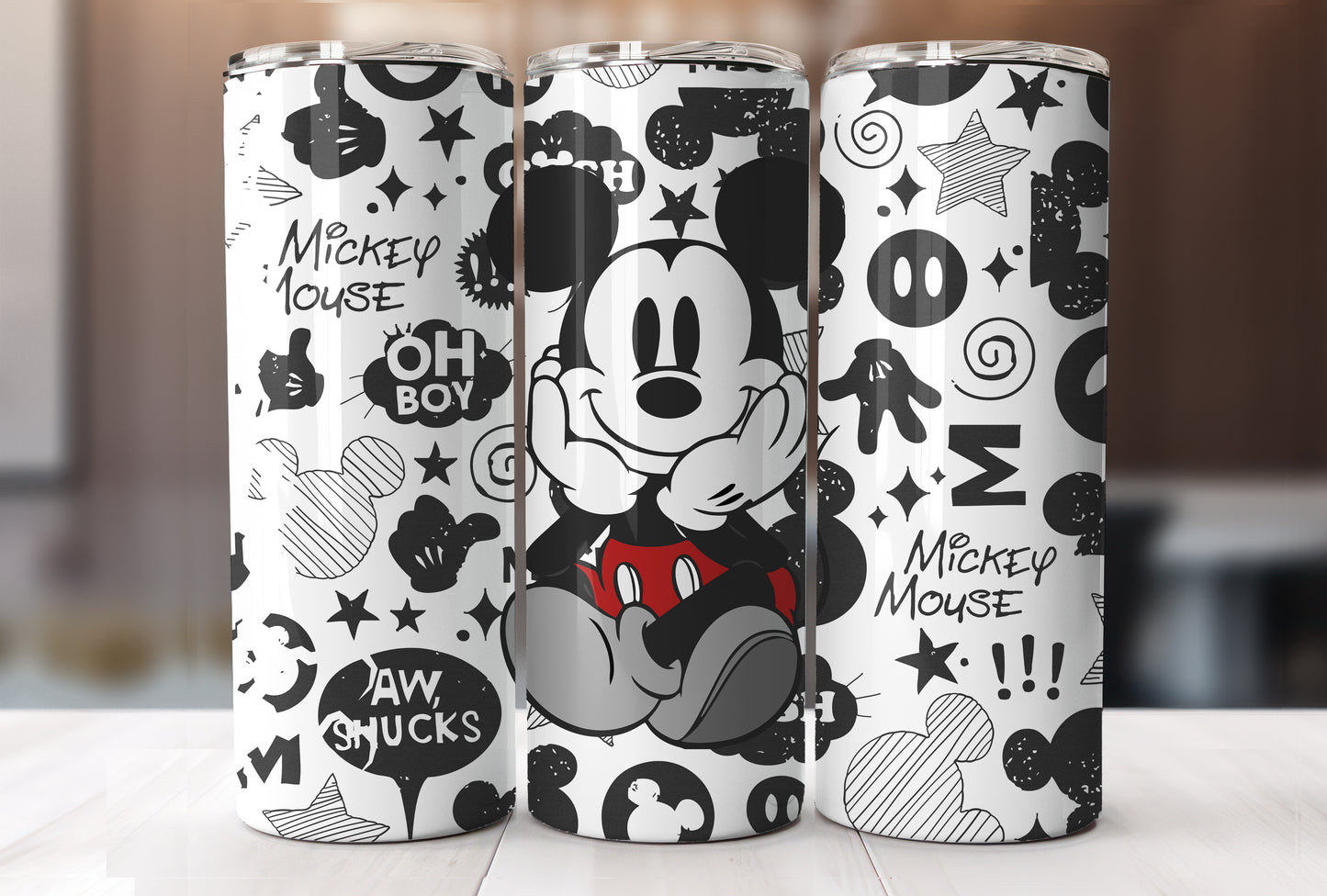 Black + White Mickey Sublimation Tumbler Print