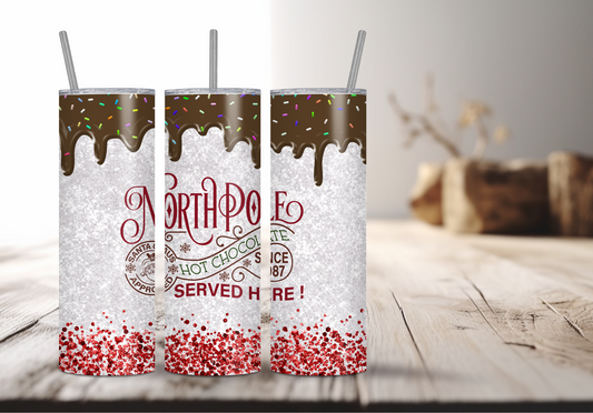 North Pole Hot Chocolate Christmas Sublimation Tumbler Print