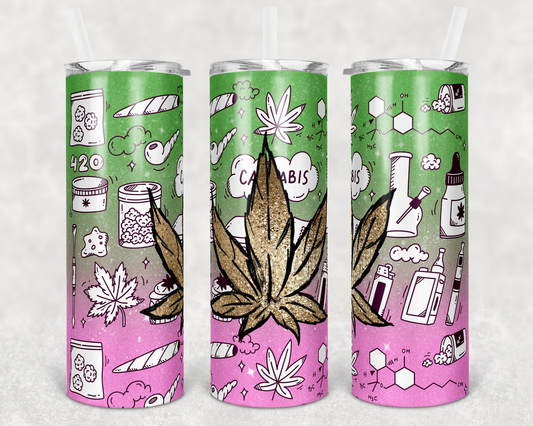 Cannabis Pink/Green Ombre Sublimation Tumbler Print