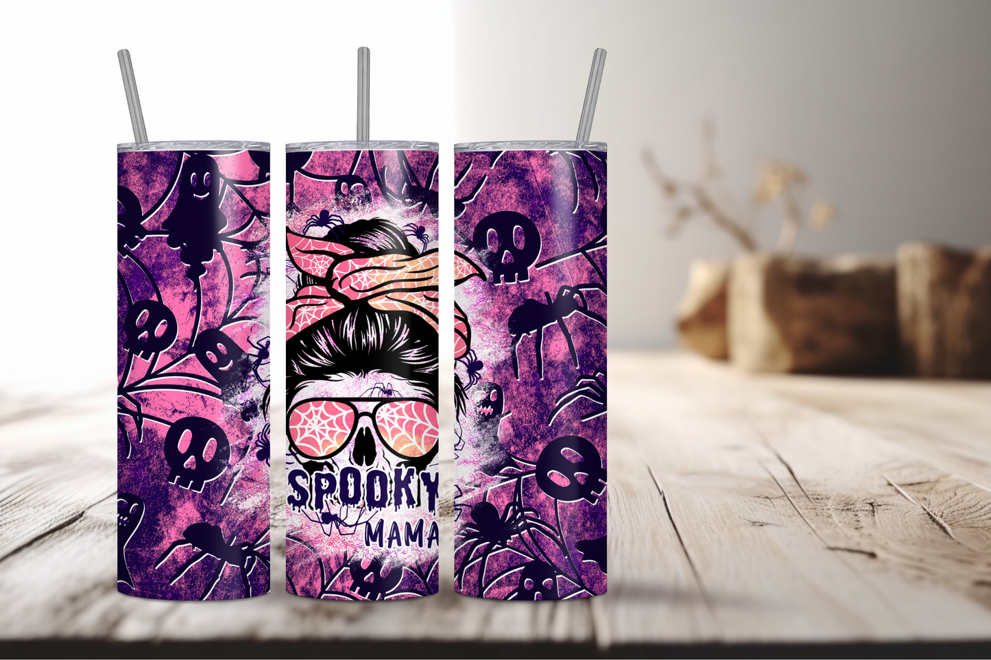 Pink + Purple Spooky Mama Halloween Sublimation Tumbler Print