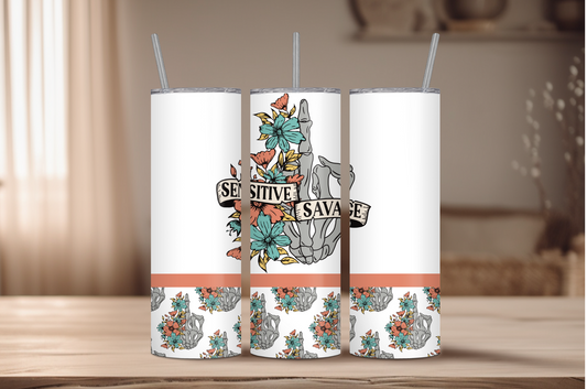 Sensitive Savage Floral Skellie Sublimation Tumbler Print