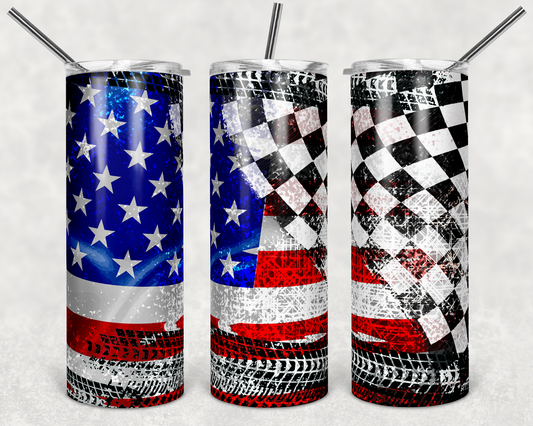 Racing/American Flag Sublimation Tumbler Print
